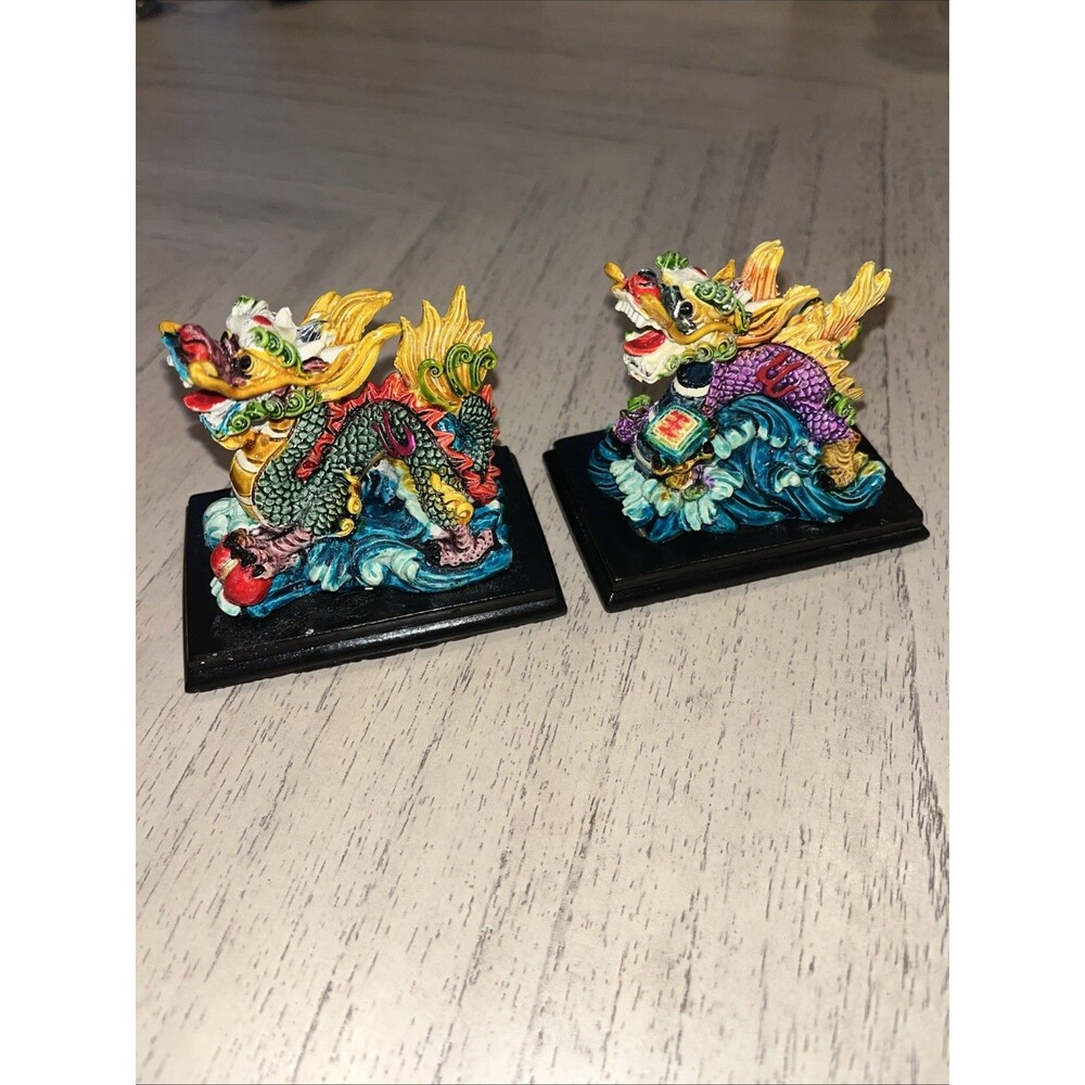 2 Small Colorful Chinese Dragon Statue Chinese Feng Shui Zodiac Dragon Figurines